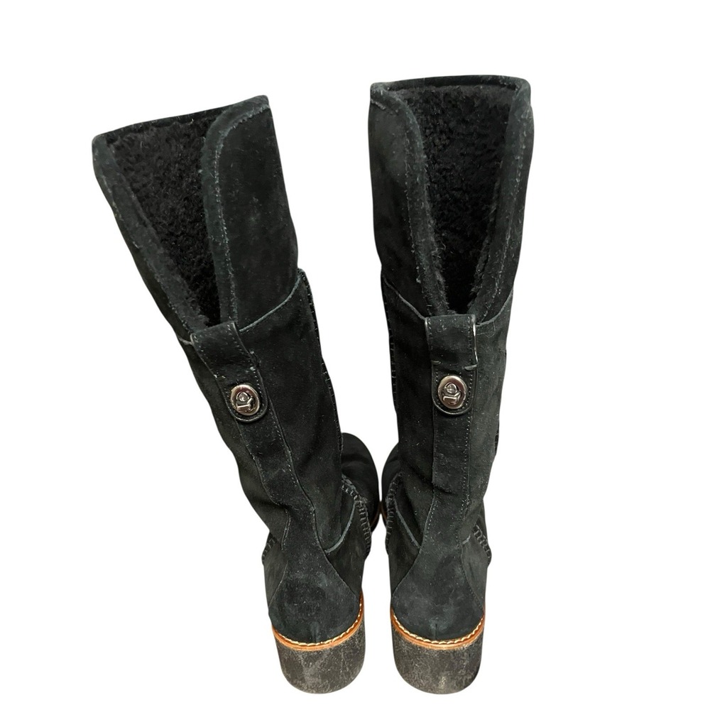 Coach Turnlock Patch Suede Sherpa Lining Boho‎ Comfort Pull On Black Boots 7.5 - Picture 6 of 15